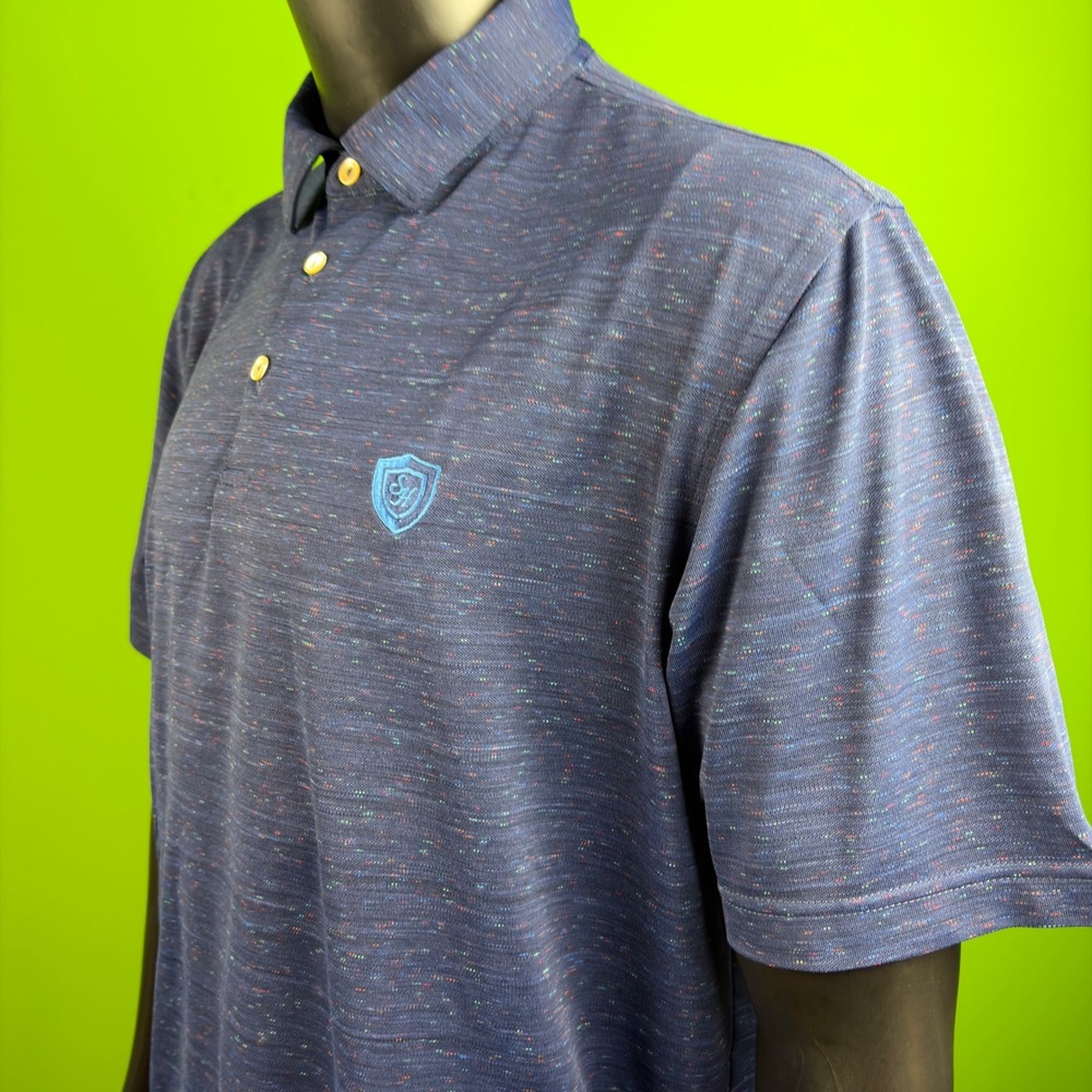 PETER MILLAR Summer Comfort Polo Mens L 48" Blue Space Dye Golf Shirt MF18EK62S